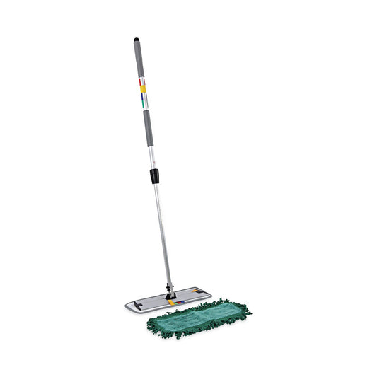 Boardwalk Microfiber Cleaning Kit, 18" Wide Blue/Green Microfiber Head, 35" to 60" Gray Aluminum Handle