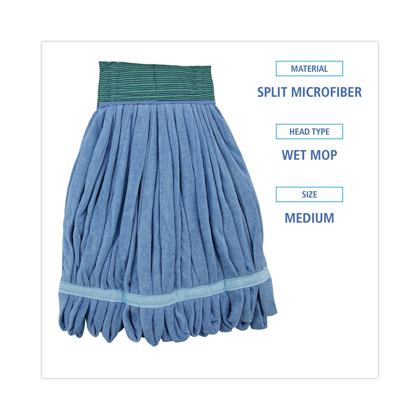 Boardwalk Microfiber Looped-End Wet Mop Heads, Medium, Blue, 12/Carton, 12/Carton