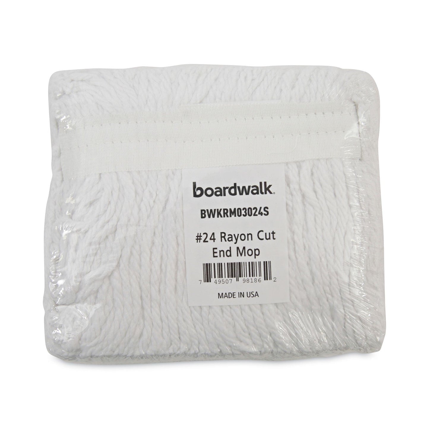Boardwalk Banded Rayon Cut-End Mop Heads, #24, White, 1.25" Headband, 12/Carton