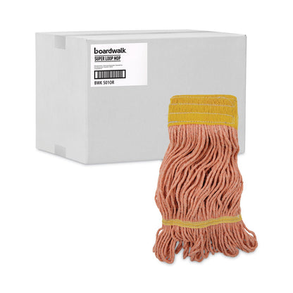 Boardwalk Super Loop Wet Mop Head, Cotton/Synthetic Fiber, 5" Headband, Small Size, Orange, 12/Carton