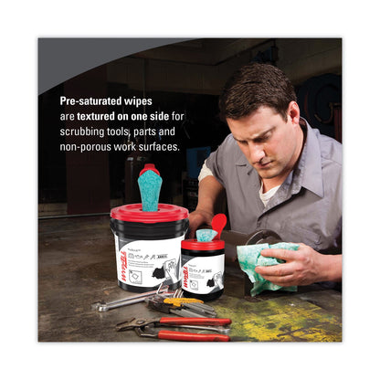 WypAll Power Clean ProScrub Pre-Saturated Wipes, 12 x 9.5, Citrus Scent, Green/White, 50/Canister, 8 Canisters/Carton