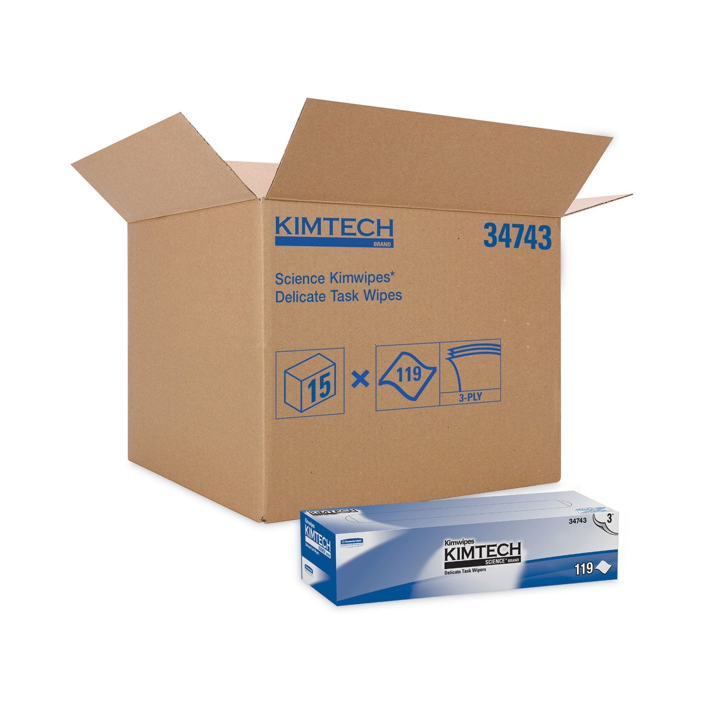 Kimtech Kimwipes Delicate Task Wipers, 3-Ply, 11.8 x 11.8, 100/Box, 15 Boxes/Carton