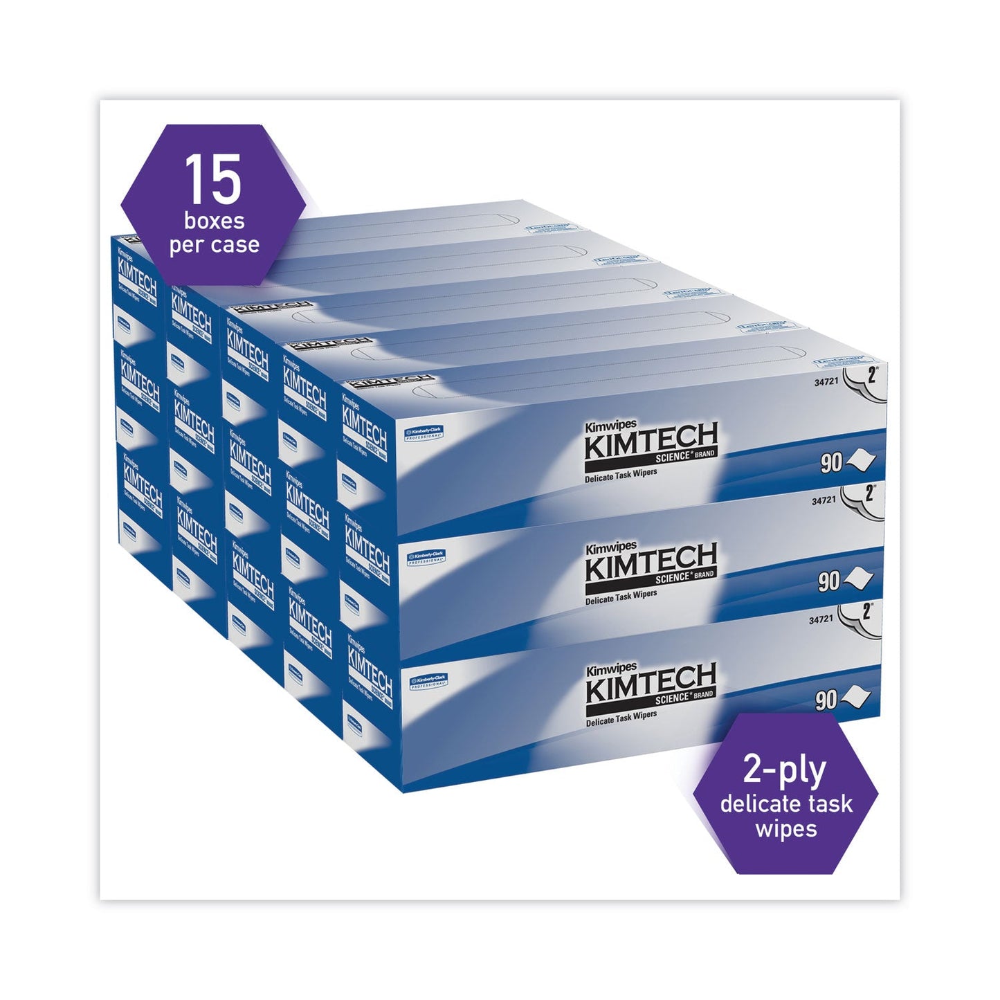 Kimtech Kimwipes Delicate Task Wipers, 2-Ply, 14.7 x 16.6, 92/Box, 15 Boxes/Carton