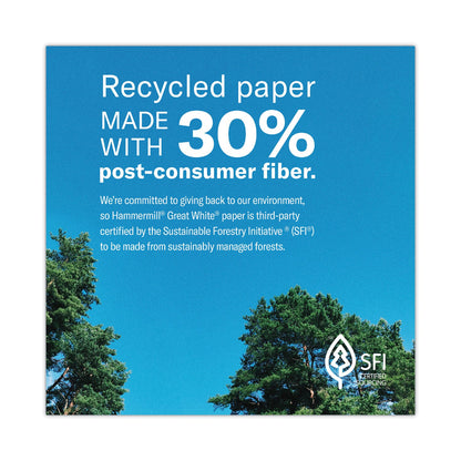 Hammermill Great White 30 Recycled Print Paper, 92 Bright, 20 lb Bond Weight, 8.5 x 14, White, 500/Ream