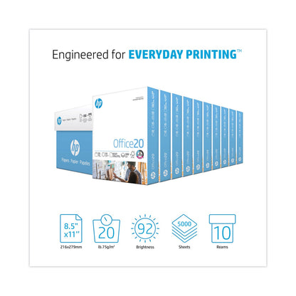 HP Papers Office20 Paper, 92 Bright, 20 lb Bond Weight, 8.5 x 11, White, 500 Sheets/Ream, 10 Reams/Carton