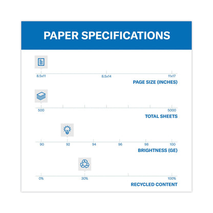 Hammermill Great White 30 Recycled Print Paper, 92 Bright, 20 lb Bond Weight, 8.5 x 11, White, 500/Ream