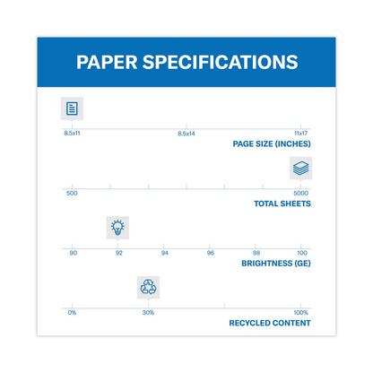 Hammermill Great White 30 Recycled Print Paper, 92 Bright, 3Hole, 20 lb Bond Weight, 8.5 x 11, White, 500 Sheets/Ream, 10 Reams/Carton