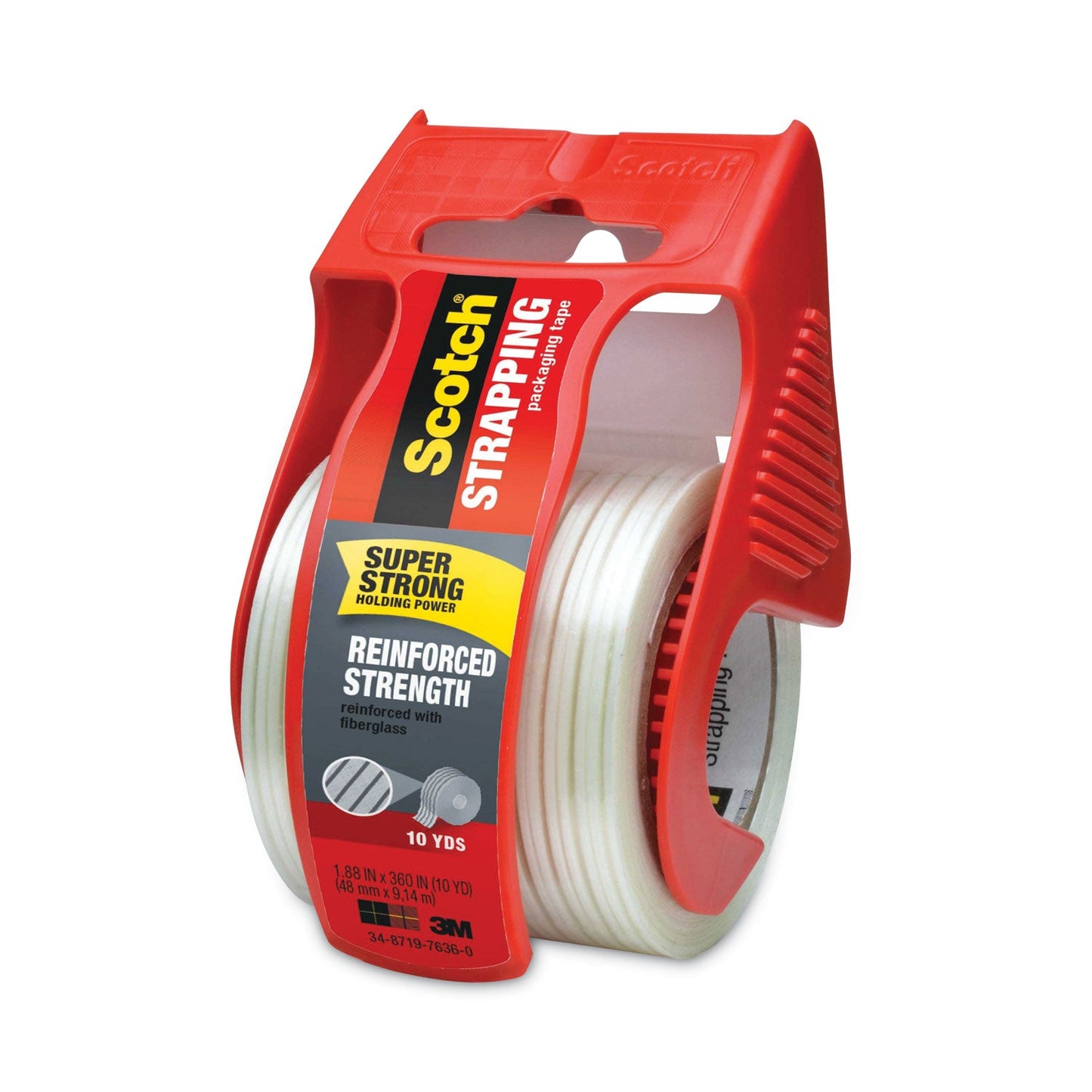 Scotch Reinforced Strength Shipping and Strapping Tape in Dispenser, 1.5" Core, 1.88" x 10 yds, Clear