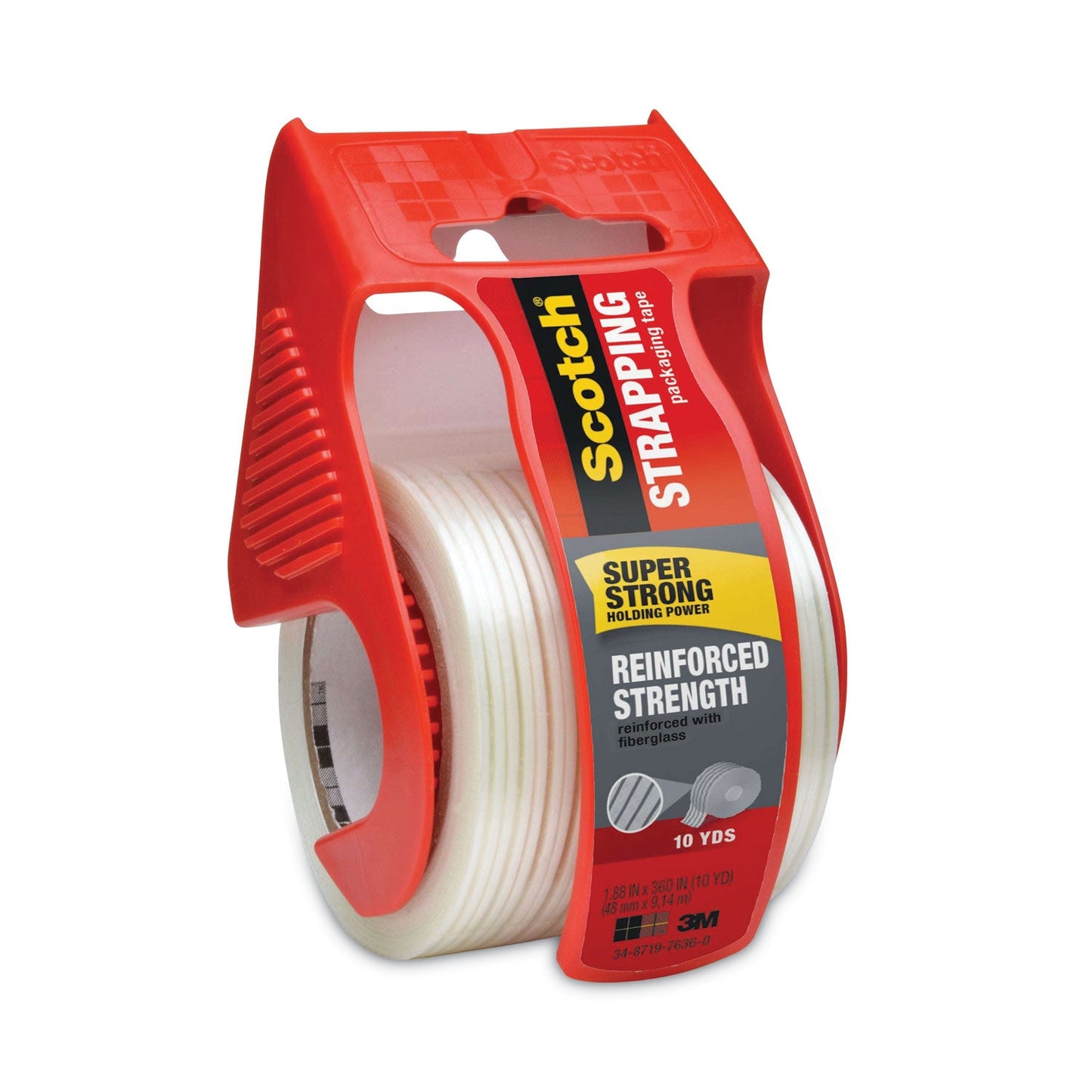 Scotch Reinforced Strength Shipping and Strapping Tape in Dispenser, 1.5" Core, 1.88" x 10 yds, Clear
