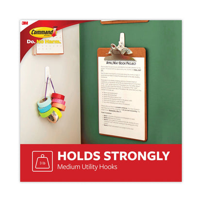 Command General Purpose Hooks, Plastic, White, 3 lb Cap, 37 Hooks and 48 Strips/Pack