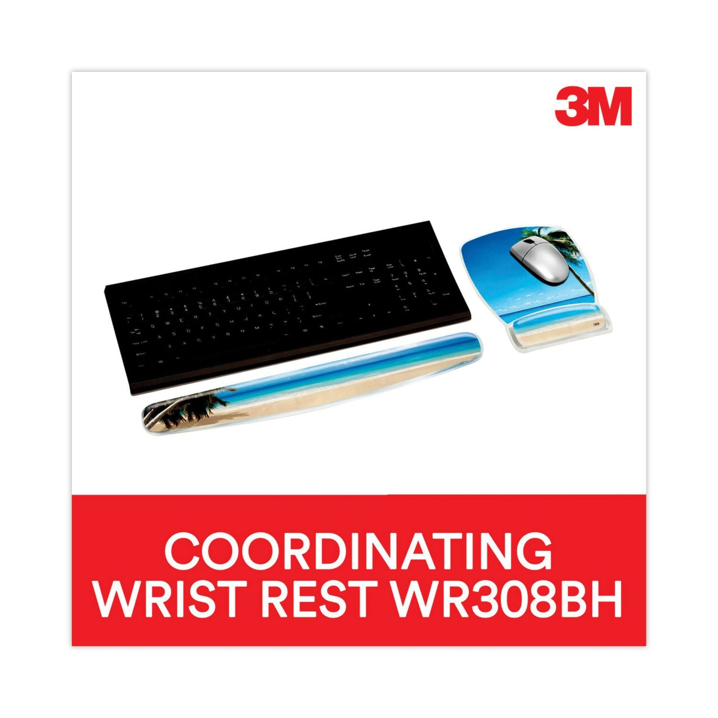 3M Fun Design Clear Gel Mouse Pad with Wrist Rest, 6.8 x 8.6, Beach Design