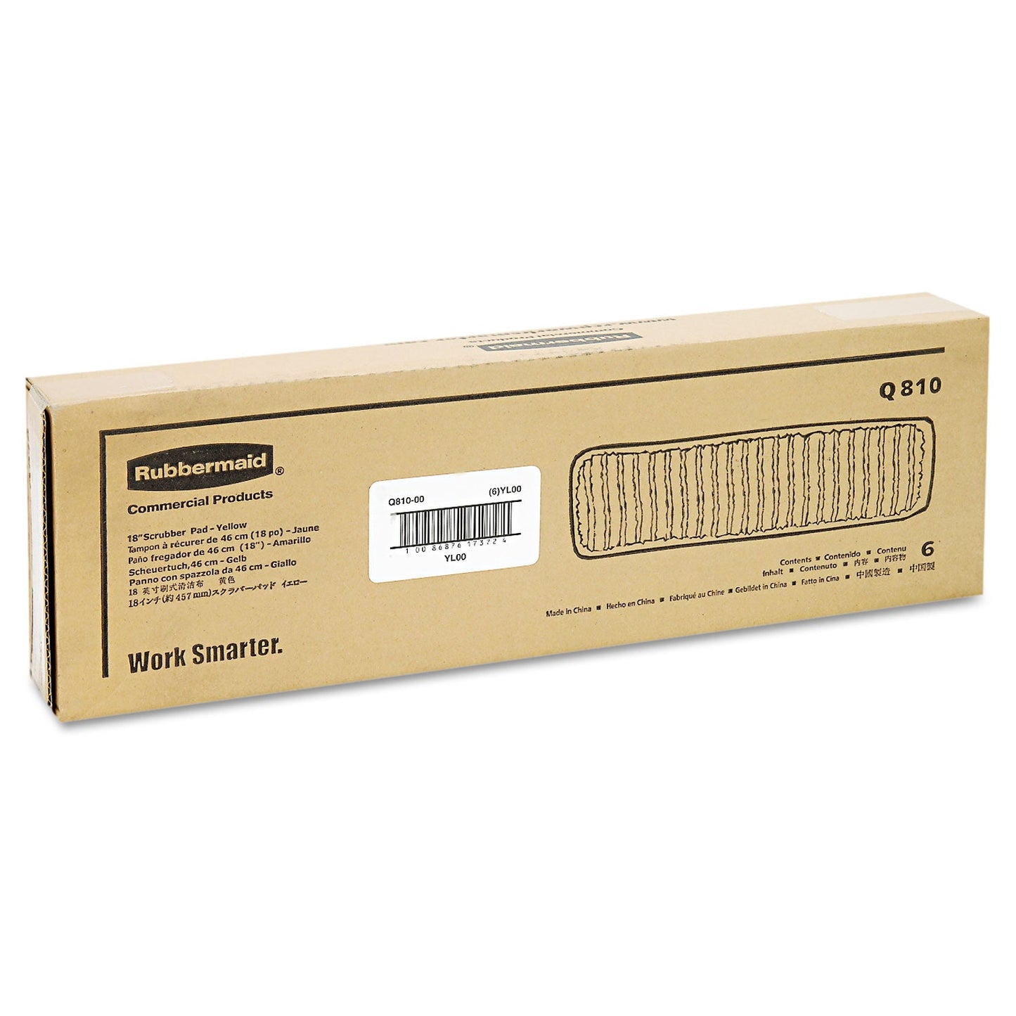 Rubbermaid Microfiber Scrubber Pad, Vertical Polyprolene Stripes, 18", Yellow, 6/Carton