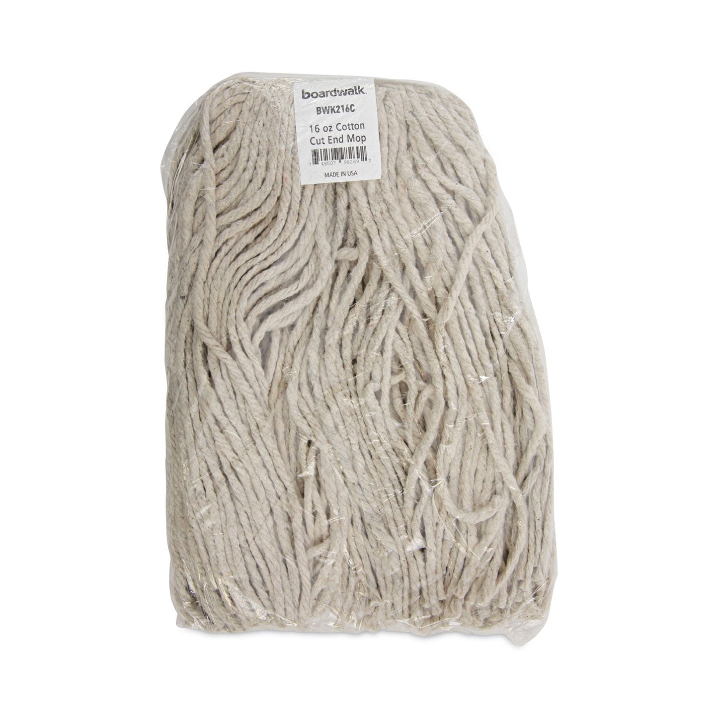 Boardwalk Premium Cut-End Wet Mop Heads, Cotton, 16oz, White, 12/Carton