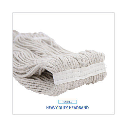 Boardwalk Mop Head, Premium Standard Head, Cotton Fiber, 32oz, White, 12/Carton