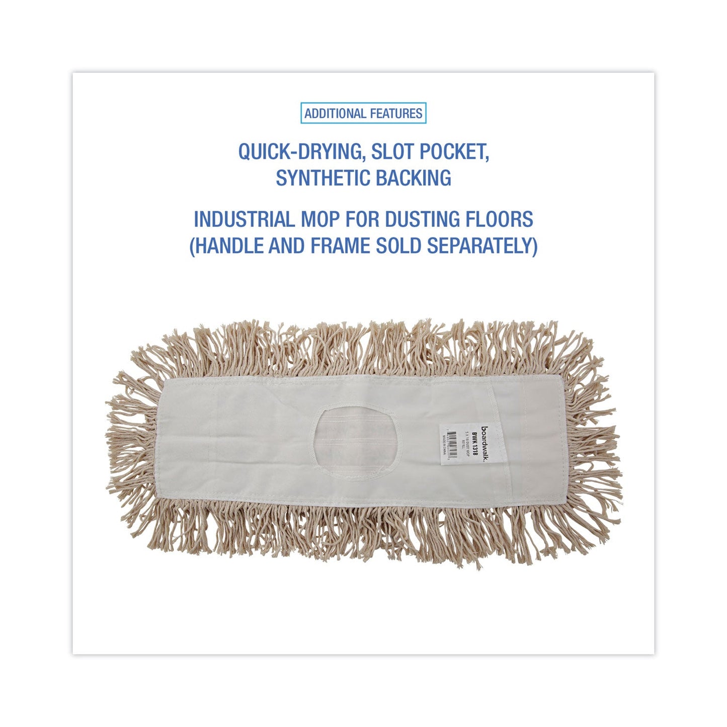 Boardwalk Industrial Dust Mop Head, Hygrade Cotton, 18w x 5d, White