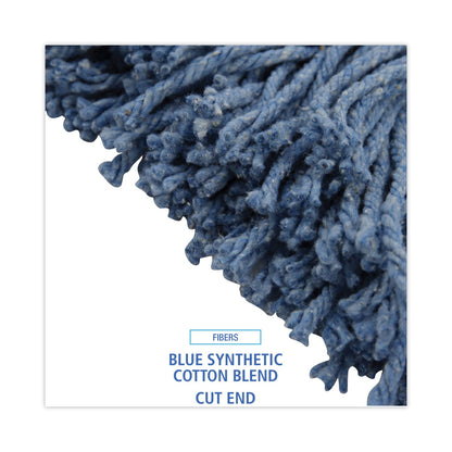 Boardwalk Mop Head, Standard Head, Cotton/Synthetic Fiber, Cut-End, #20, Blue, 12/Carton