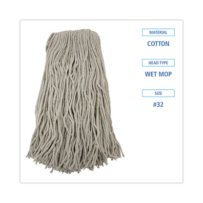 Boardwalk Cut-End Wet Mop Head, Cotton, No. 32, White, 12/Carton