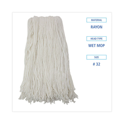 Boardwalk Cut-End Wet Mop Head, Rayon, No. 32, White