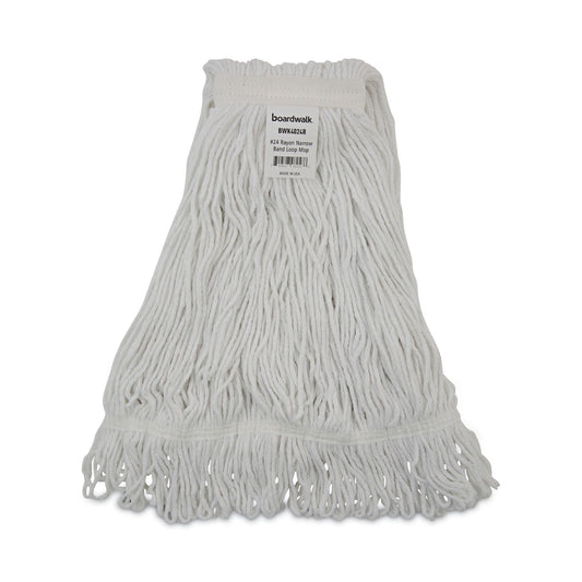 Boardwalk Pro Loop Web/Tailband Wet Mop Head, Rayon, #24 Size, White, 12/Carton