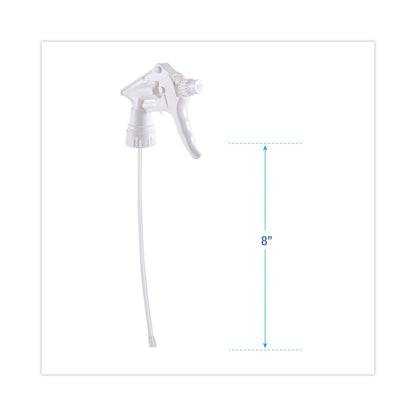 Boardwalk Trigger Sprayer 250, 8" Tube, Fits 16-24 oz Bottles, White, 24/Carton
