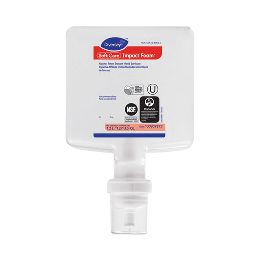 Diversey Soft Care Impact Foam Hand Sanitizer for IntelliCare Dispensers, 1,200 mL Cartridge, Alcohol Scent, 6/Carton