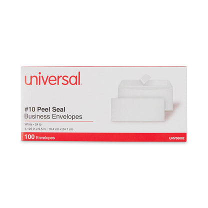 Universal Peel Seal Strip Business Envelope, #10, Square Flap, Self-Adhesive Closure, 4.13 x 9.5, White, 100/Box