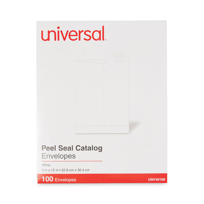 Universal Peel Seal Strip Catalog Envelope, #10 1/2, Square Flap, Self-Adhesive Closure, 9 x 12, White, 100/Box