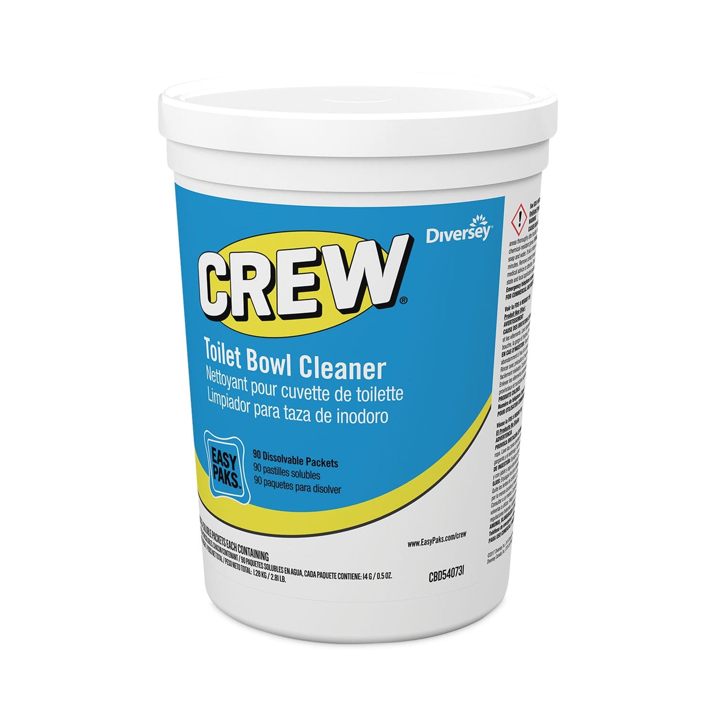 Diversey Crew Easy Paks Toilet Bowl Cleaner, Fresh Floral Scent, 0.5 oz Packet, 90 Packets/Tub, 2 Tubs/Carton