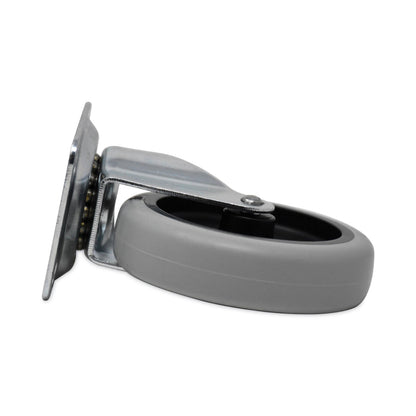 Rubbermaid Non-Marking Plate Casters, Swivel Mount Plate, 4" Wheel, Black/Gray