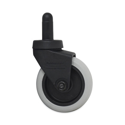 Rubbermaid Replacement Bayonet-Stem Swivel Casters, Grip Ring Stem, 3" Soft Rubber Wheel, Black