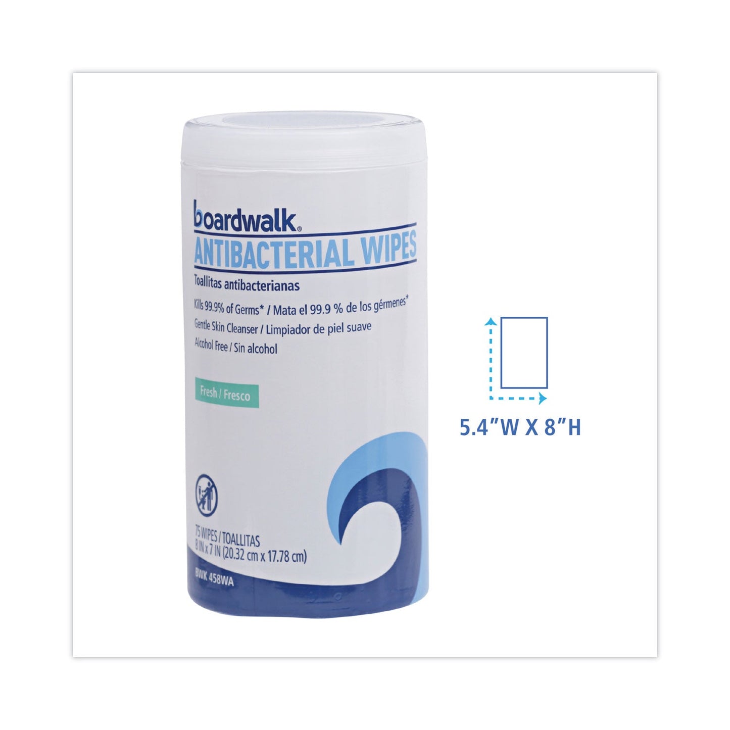 Boardwalk Antibacterial Wipes, 5.4 x 8, Fresh Scent, 75/Canister, 6 Canisters/Carton