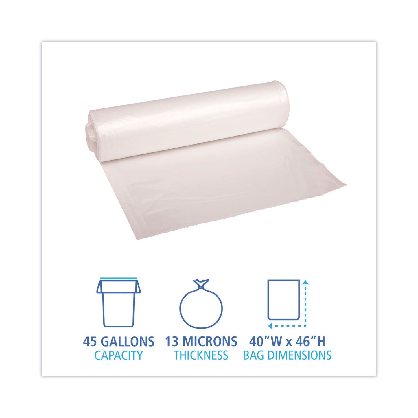 Boardwalk High-Density Can Liners, 45 gal, 13 microns, 40" x 46", Natural, 250/Carton