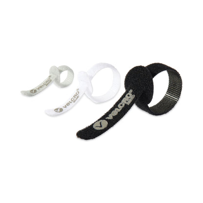 VELCRO Portable Cord Ties, (2) 3" x 0.25"/ (2) 5" x 0.38"/ (2) 7" x 0.5", Black/Gray/White, 6/Pack