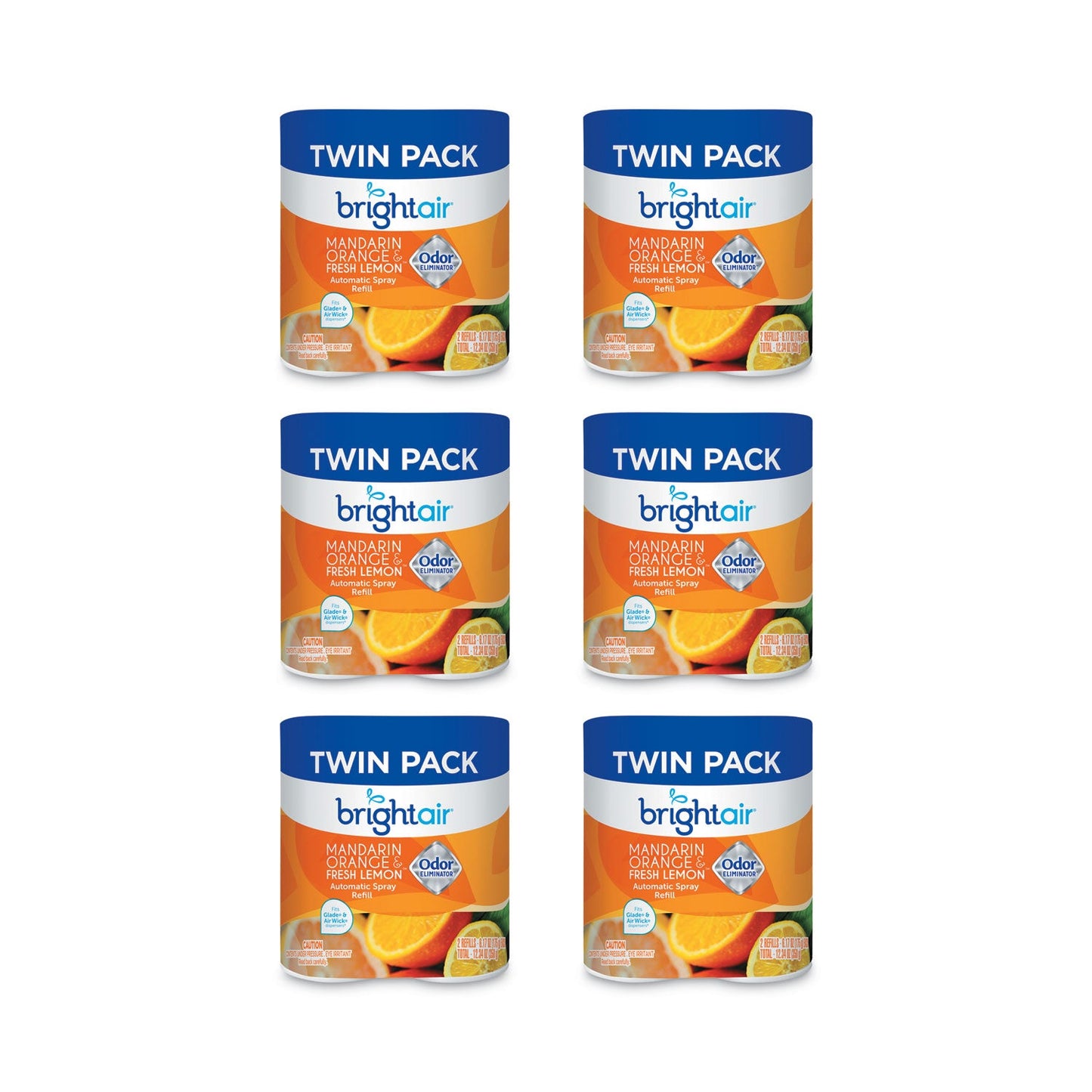 BRIGHT Air Automatic Spray Air Freshener Refill, Mandarin Orange and Fresh Lemon, 6.17 oz Aerosol Spray  6/Carton