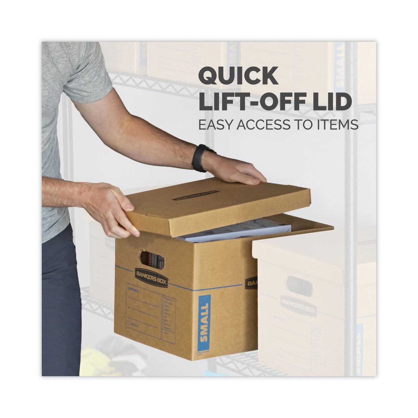 Bankers Box SmoothMove Classic Moving/Storage Boxes, Half Slotted Container (HSC), Small, 12" x 15" x 10", Brown/Blue, 10/Carton