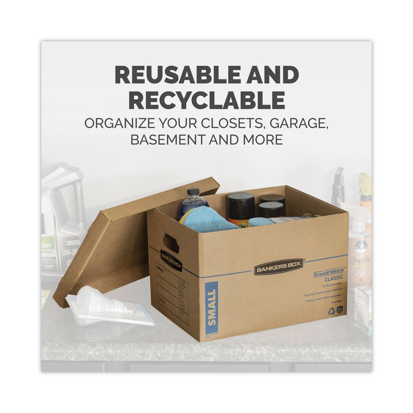 Bankers Box SmoothMove Classic Moving/Storage Boxes, Half Slotted Container (HSC), Small, 12" x 15" x 10", Brown/Blue, 15/Carton