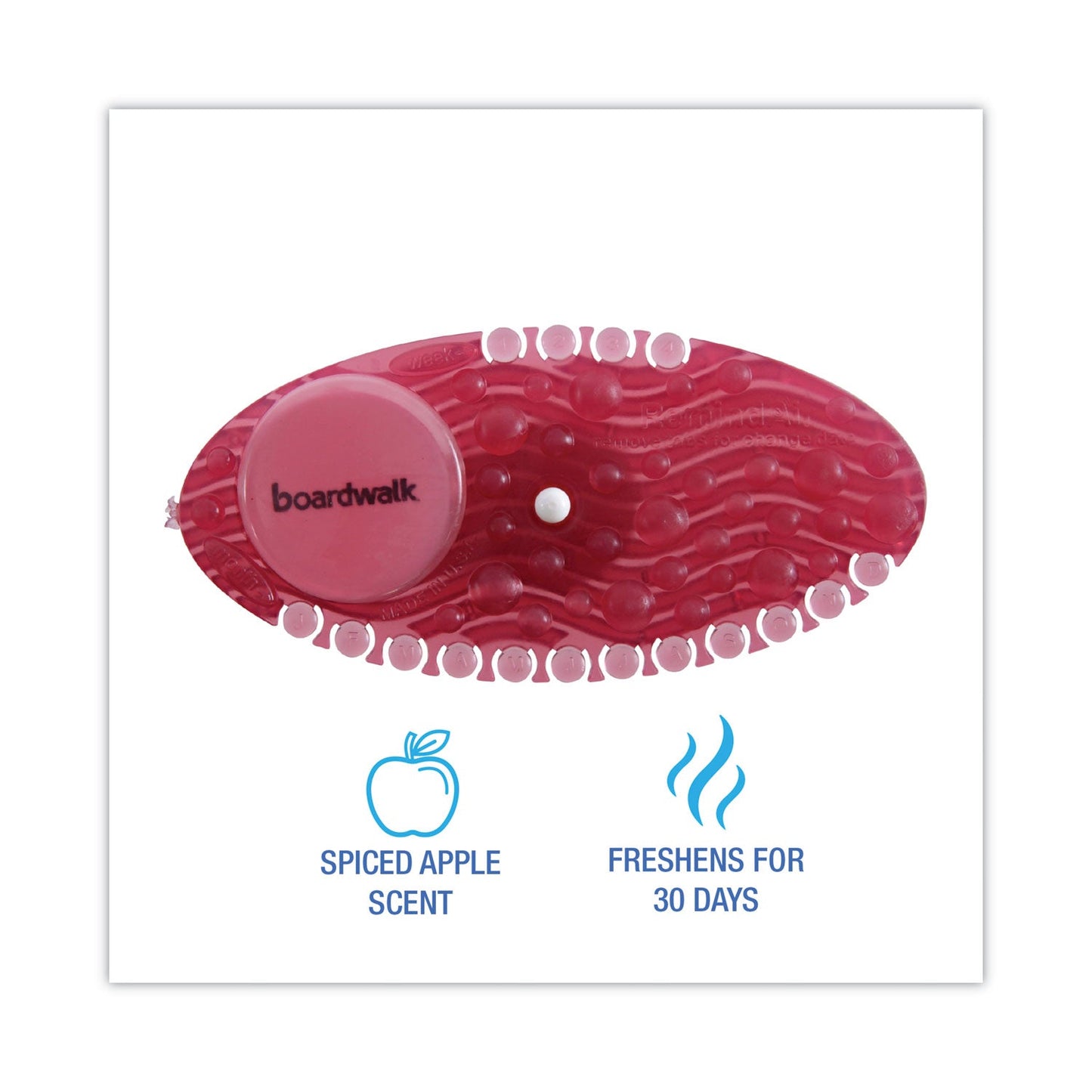 Boardwalk Curve Air Freshener, Spiced Apple, Solid, Red, 10/Box