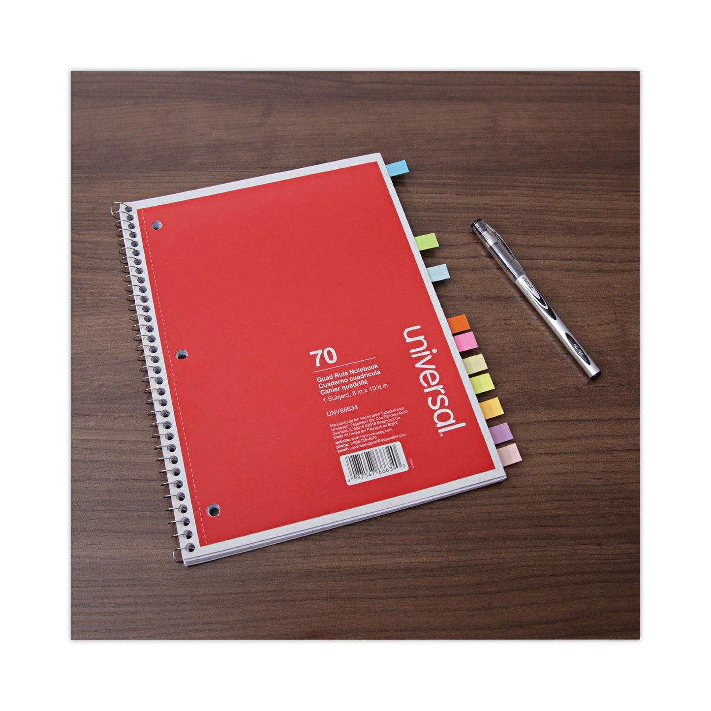 Universal Wirebound Notebook, 1 Subject, Quadrille Rule, Assorted Covers, 10.5 x 8, 70 Sheets, 4/Pack
