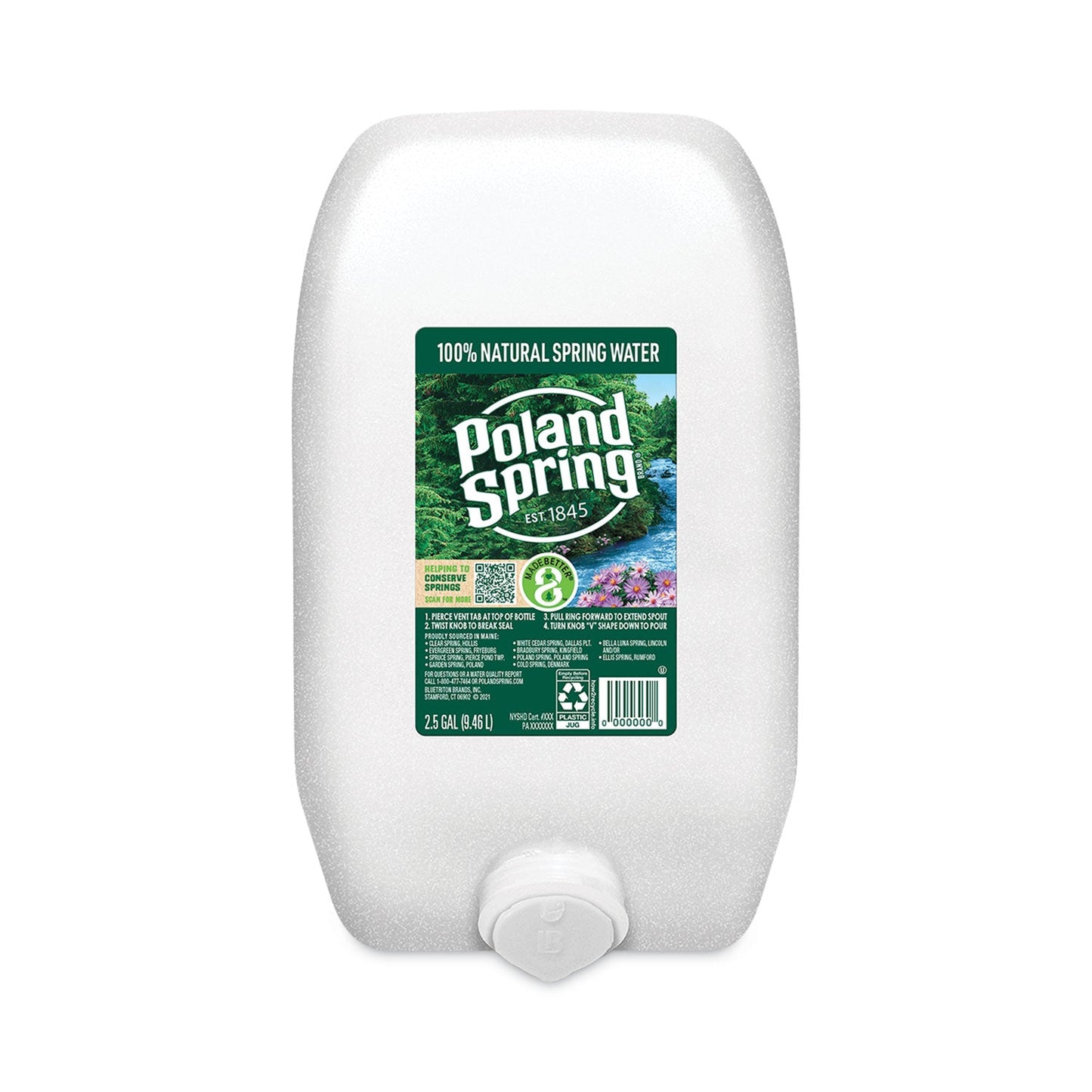 Nestle Waters Bottled Natural Spring Water, 2.5 gal Bottle, 2/Carton, 48 Cartons/Pallet