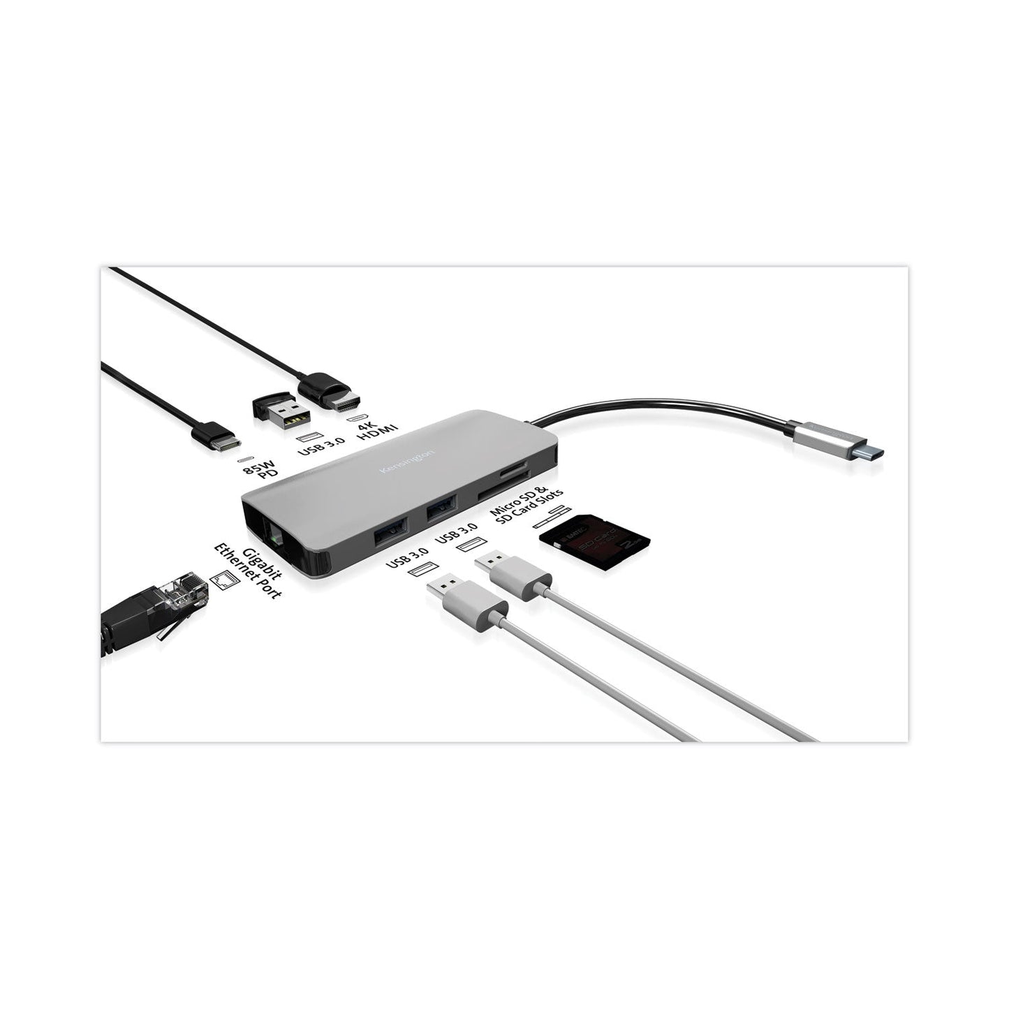 Kensington UH1400P USB-C 8-in-1 Driverless Mobile Hub, Black