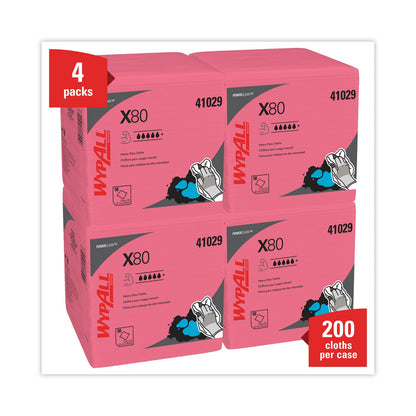WypAll Power Clean X80 Heavy Duty Cloths,, 12.5 x 12, Red, 50/Box, 4 Boxes/Carton