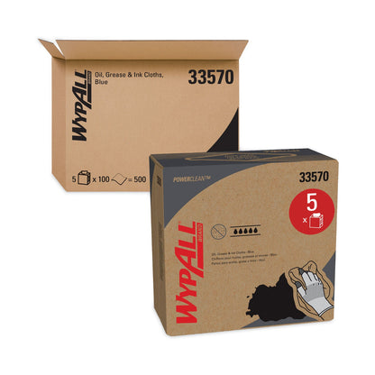 WypAll Power Clean Oil, Grease and Ink Cloths, POP-UP Box, 8.8 x 16.8, Blue, 100/Box, 5/Carton
