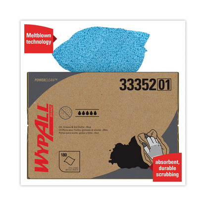 WypAll Power Clean Oil, Grease and Ink Cloths, BRAG Box, 12.1 x 16.8, Blue, 180/Box