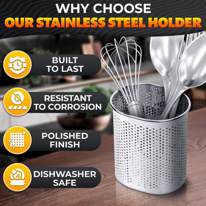 Chopstick Dishwasher Basket 3.5x2.7x3.9  – Stainless Steel Chopstick Holder for Dishwasher with Hooks Oval Design Rust Resistant Perforated Utensil Caddy for Straws Teaspoons & Small Kitchen Tools