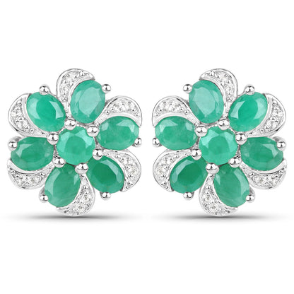 7.84 Carat Genuine Emerald and White Topaz .925 Sterling Silver 3 Piece Jewelry Set (Ring, Earrings, and Pendant w/ Chain)