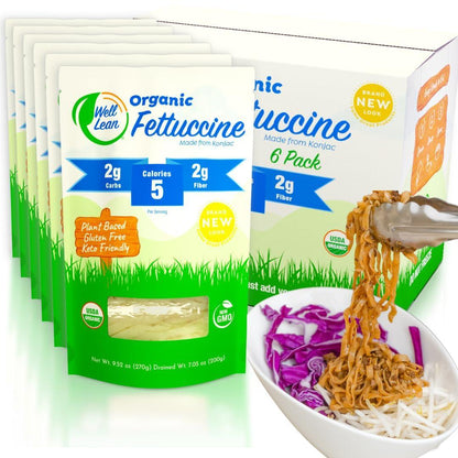 Organic Fettuccine Premium Shirataki Konjac Pasta USDA Organic 100% Plant Based Keto Friendly Zero Net Carb Non GMO Ready to Eat Low Calorie Gluten Free Vegan Diet 6 Pack
