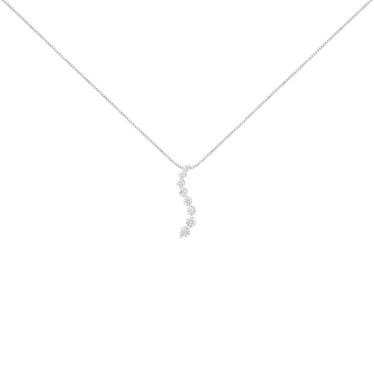 14K White Gold 3.0 Cttw Round-Brilliant & Baguette Cut Diamond S Shaped Graduated 18" Pendant Necklace (I-J Color, I2-I3 Clarity)
