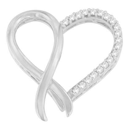 .925 Sterling Silver 1/4 cttw Round Cut Diamond Ribbon and Heart Accent Pendant Necklace (H-I, I2-I3)