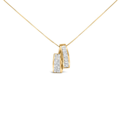14K Yellow Gold 1 5/8 cttw Princess and Baguette Cut Diamond Fashion Pendant Necklace (G-H, VS2-SI1)
