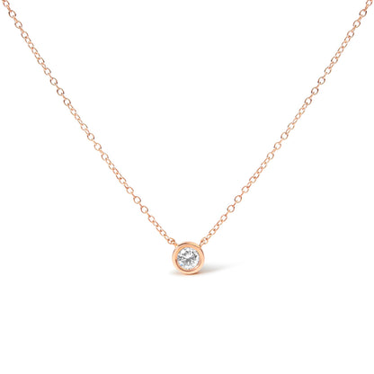 10K Rose Gold 1/5 Carat Round Brilliant-Cut Diamond Modern Bezel-Set Solitaire 16"-18" Pendant Necklace (H-I Color, SI2-I1 Clarity)
